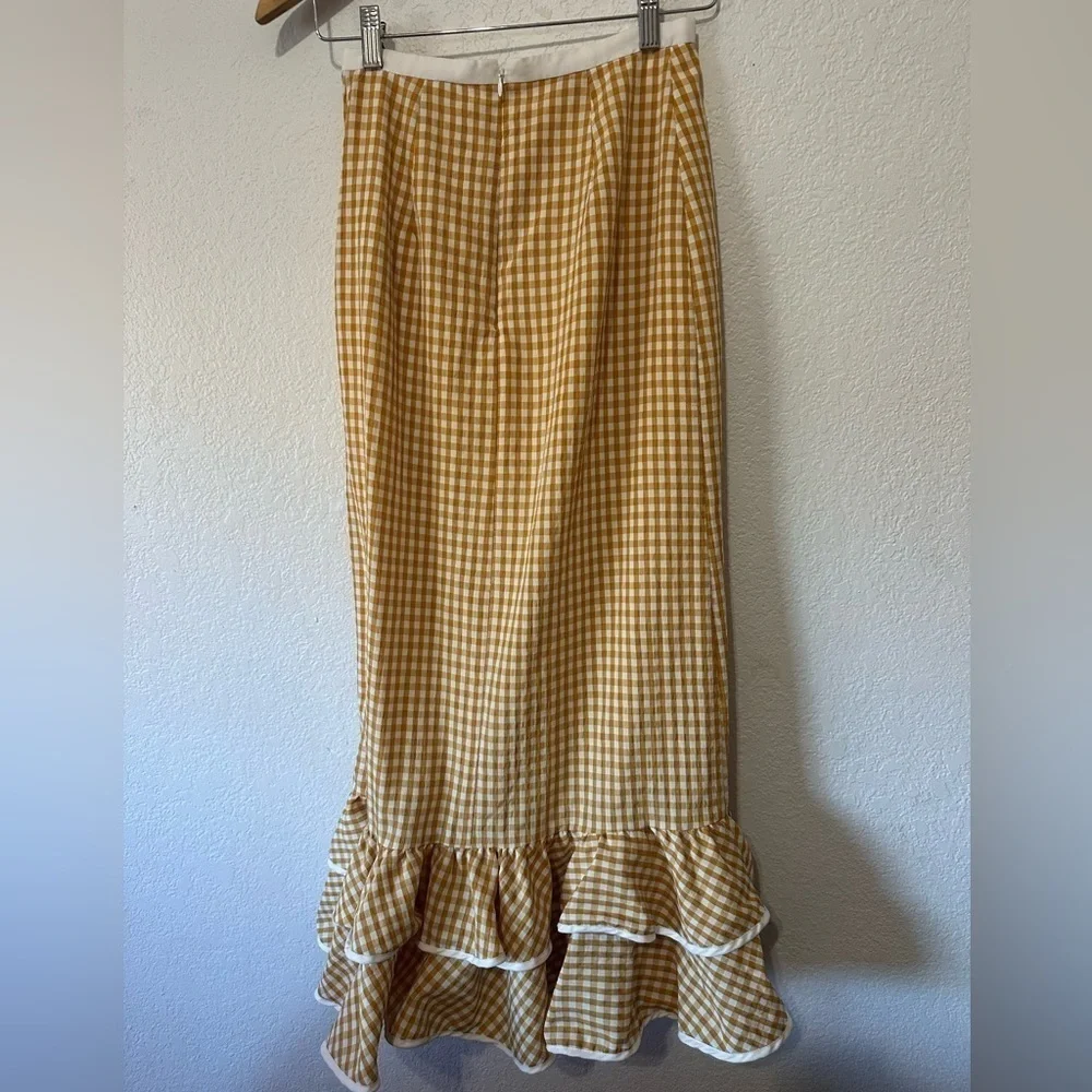 Keepsake the Label Gingham Ruffle Midi Skirt - Yellow and white - XS